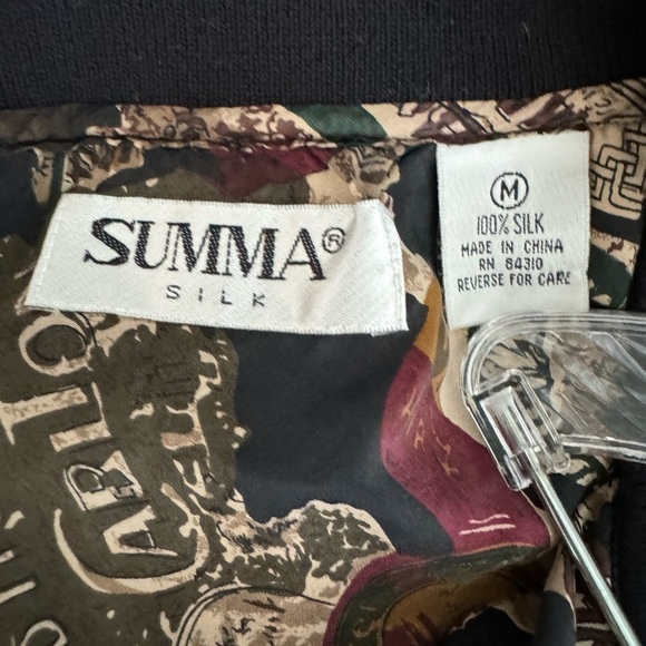 SUMMA (100% Silk)Men’s Vtg Italy Patterned Button Down Short Sleeve Shirt-Size M - Picture 2 of 10